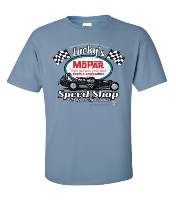 TDC-187 - Lucky's Mopar Speed Shop Slate Blue Cotton Print Mens T-Shirt
