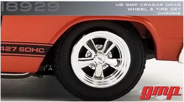 Chrome Cragar 5 Spoke 1:18th Drag Wheel & Tyre Set